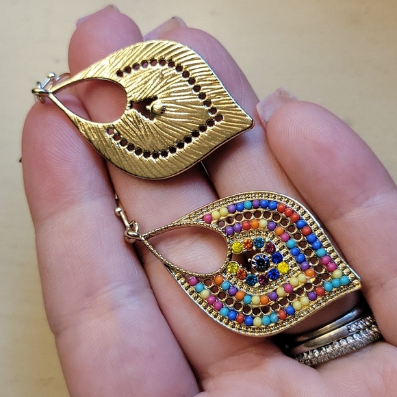 💥LAST PAIR💥 14k Gold Multicolor Beaded Chic Teardrop Dangle Earrings - Picture 5 of 5